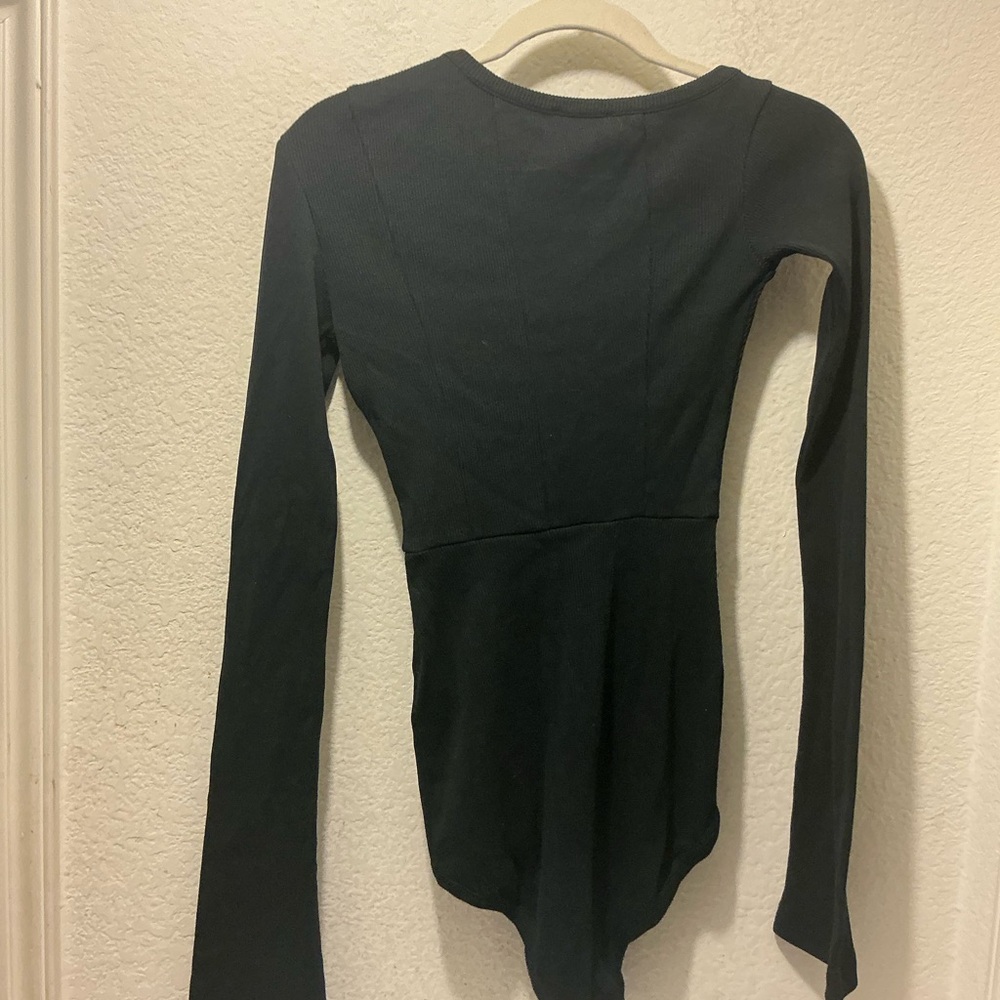 A.W.A.K.E. Mode Black Ribbed Button-Front Long Sleeve Bodysuit size S - Picture 6 of 6